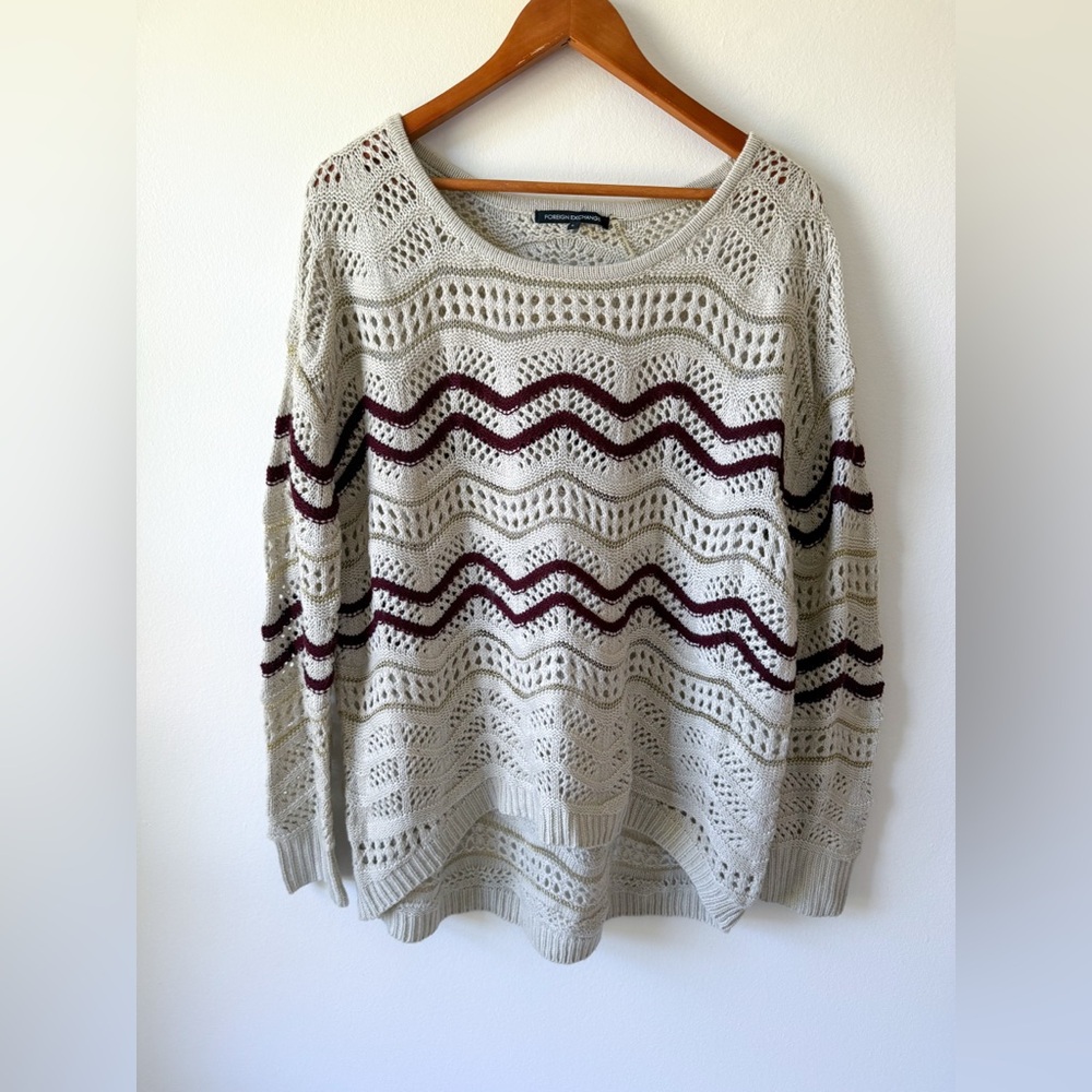 Beige and Maroon Knit Sweater